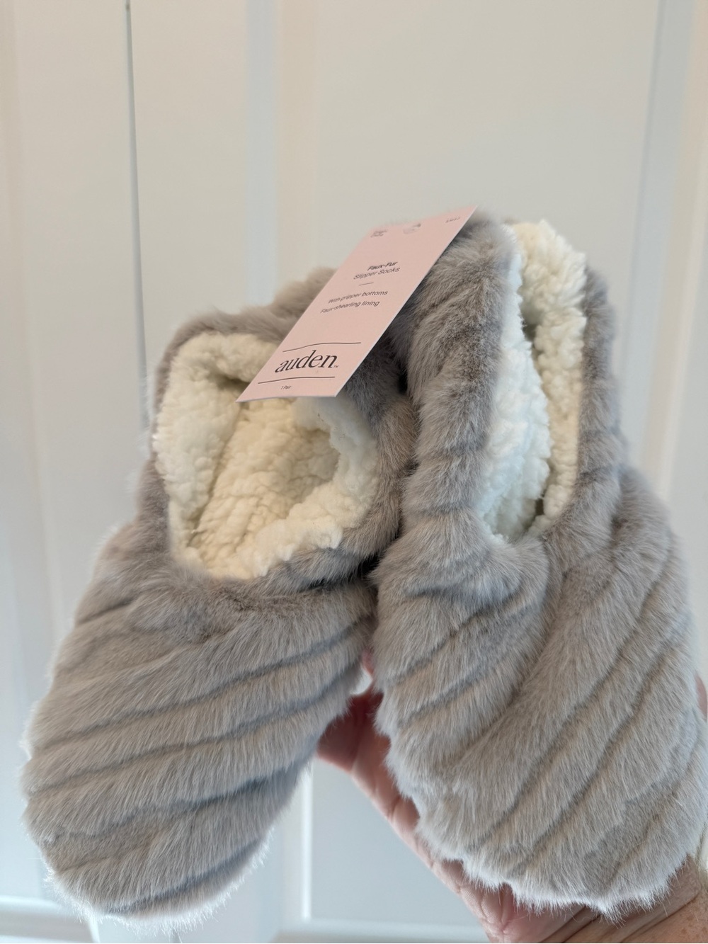 Auden Kids Light Gray Faux-Fur Hooded Coat with Cream Sherpa Lining